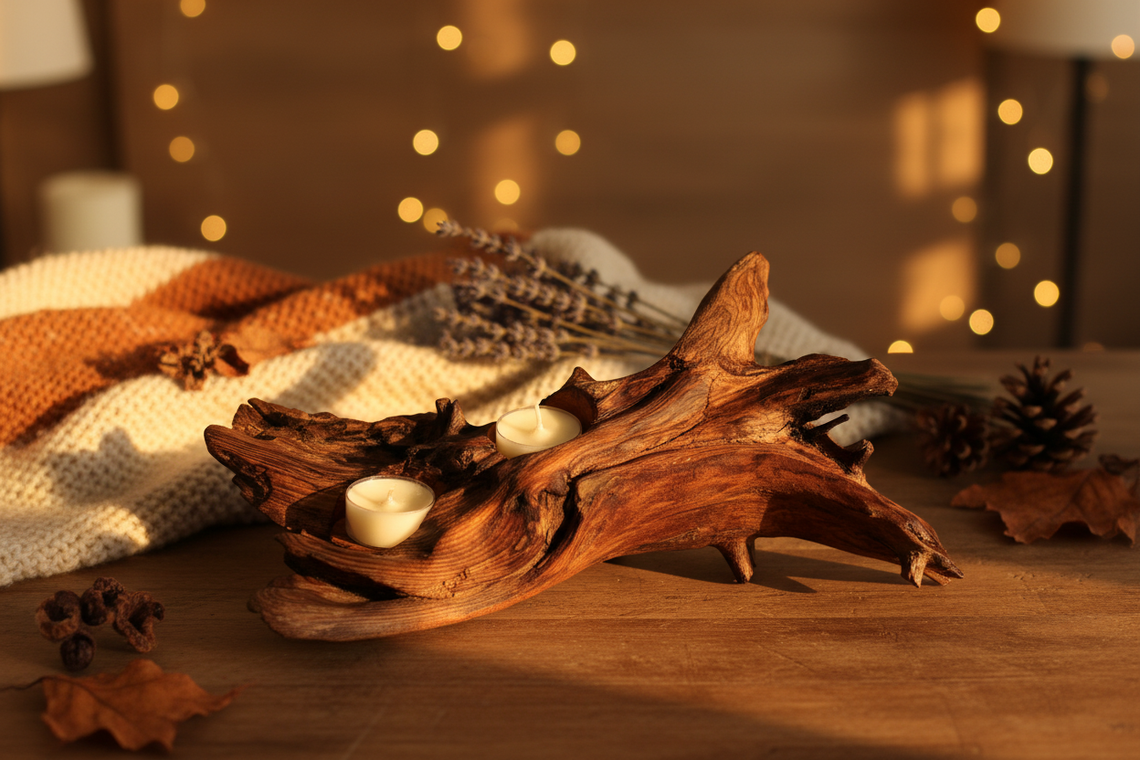 Chandelier en bois de grève artisanal  – pièce unique de la Gaspésie 37 cm x 14 cm x 10 cm / WoolWood Dream