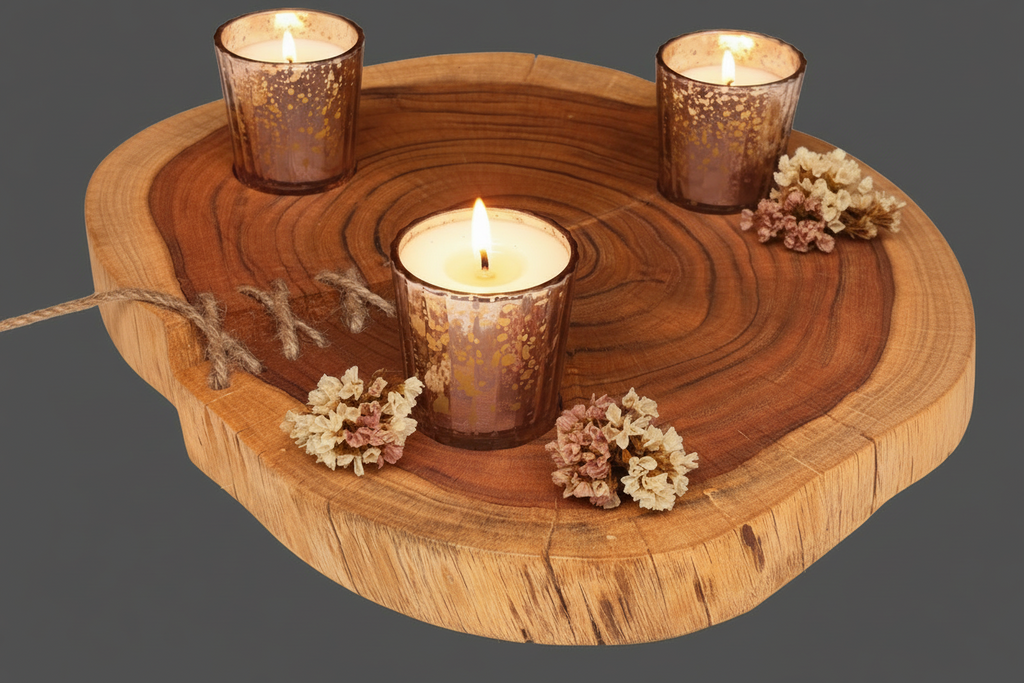 Chandelier d'acacia support pour 3  bougies 33 cm x 29 cm / WoolWood Dream