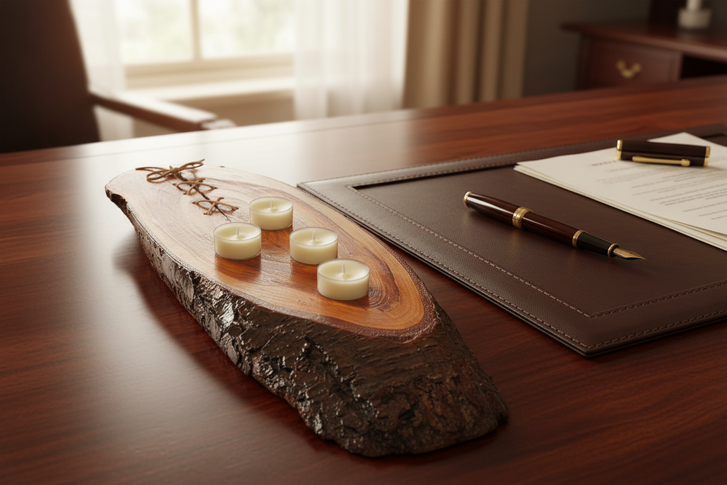 Tranche de bois artisanale de merisier de 54 cm x 17 cm / WoolWood Dream