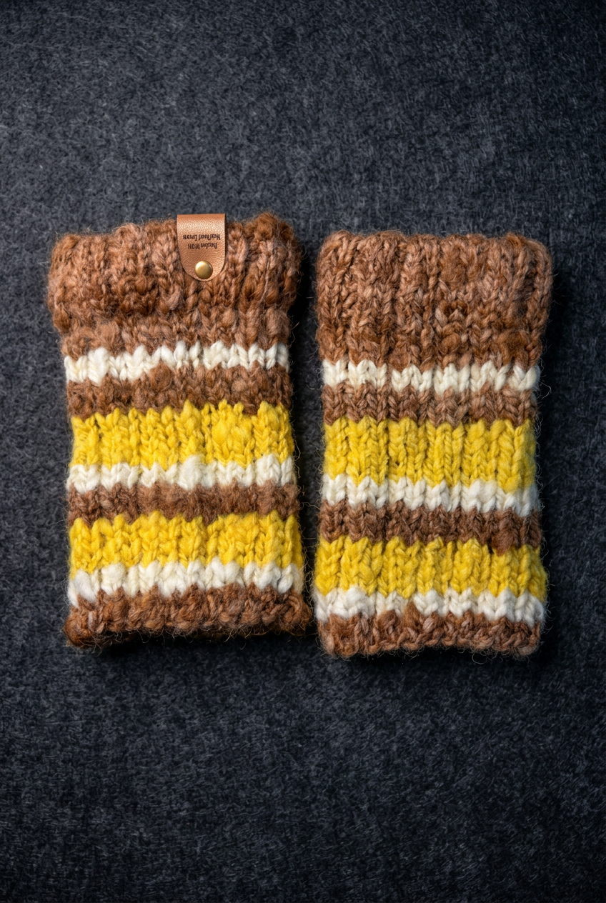 Mini mitaines rayées Miel et Soleil – tricotées à la main