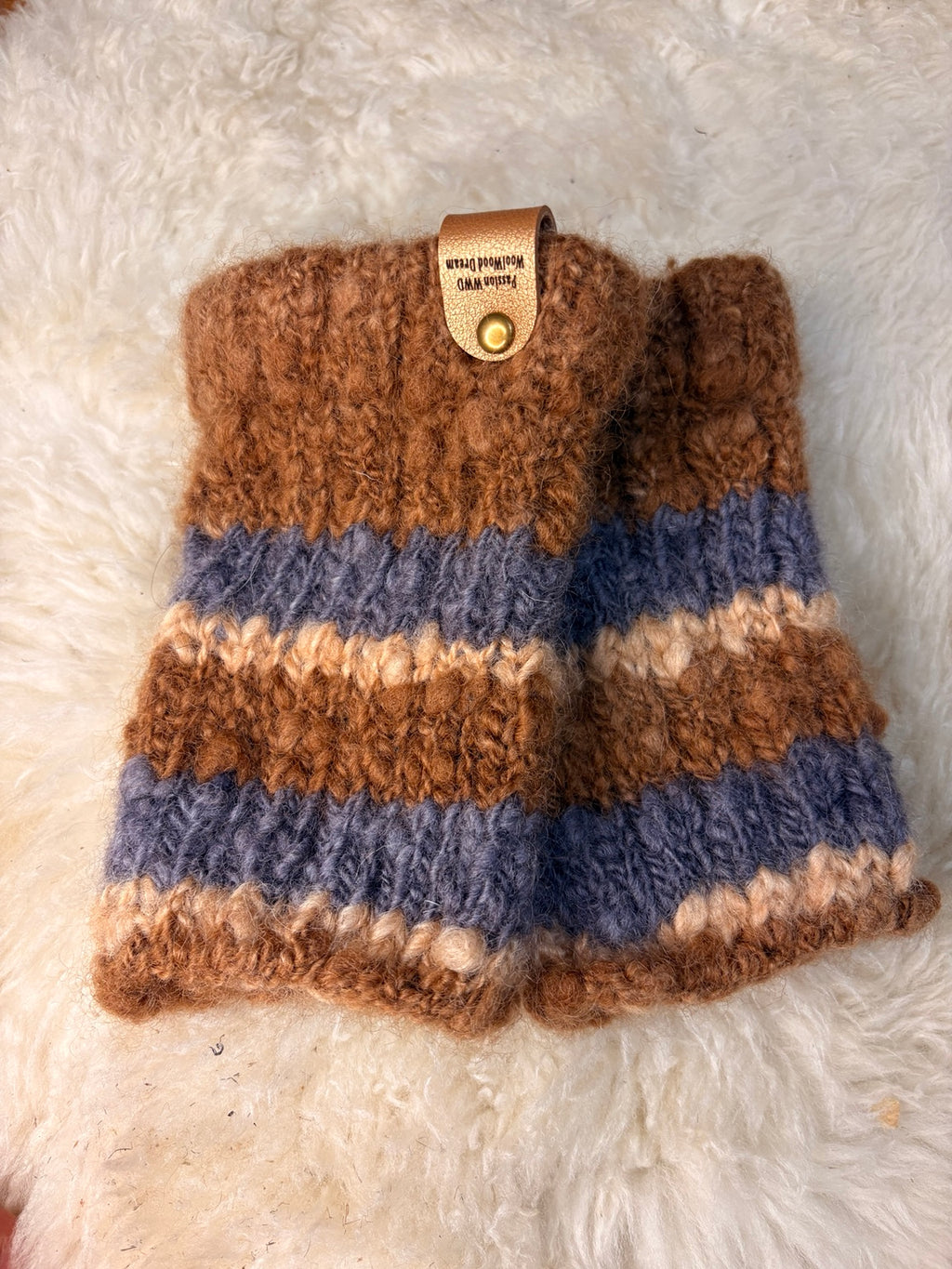 Mini mitaines rayées brunes, bleu ardoise et beige