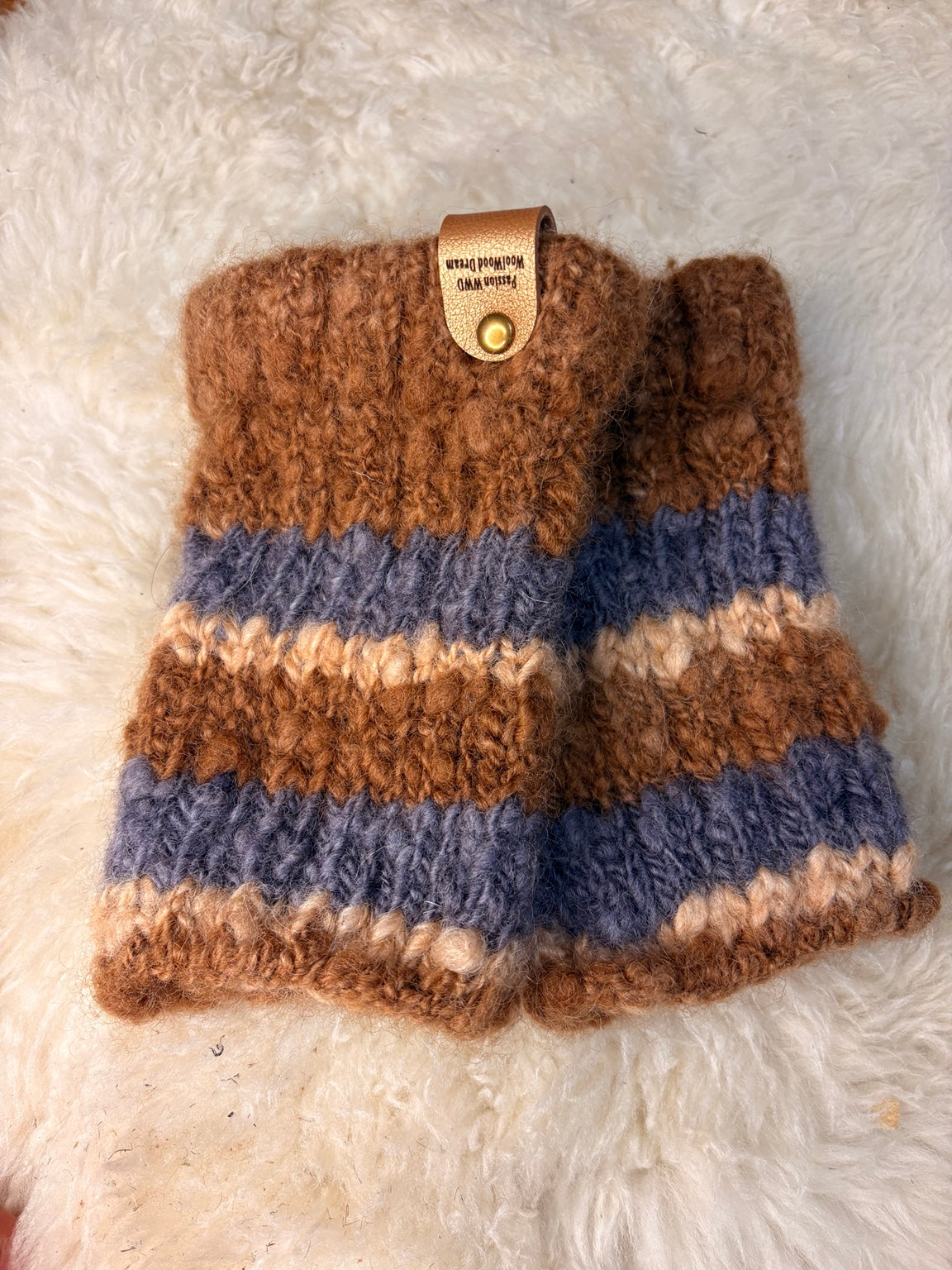 Mini mitaines rayées brunes, bleu ardoise et beige